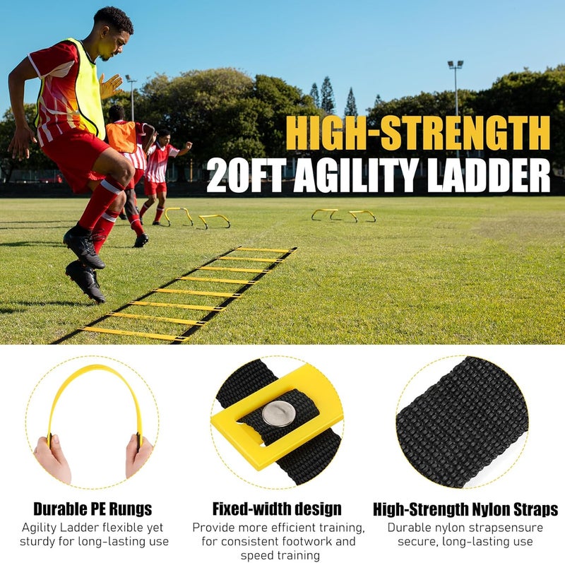 BORNEW Agility Speed Training Equipment Set, Football Practise Set with 20ft Agility Ladder, 12 Cones, 4 Adjustable Hurdles, Jump Rope, Parachute, for Basketball, Soccer, Football, Kids, Youth, Adults - Image 4